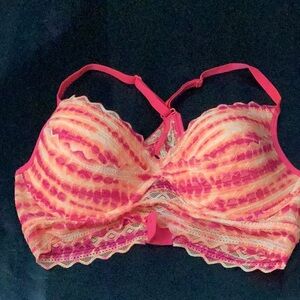 PINK Victoria's Secret Pink and Orange Lace Trim Bra,racerback.
